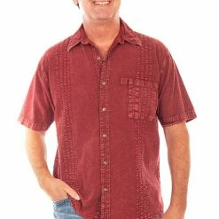 Scully Leather Company Men's Farthest Point Collection Shirt: Short Sleeve Traveler Burgundy
