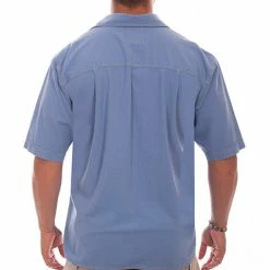Scully Leather Company Men's Farthest Point Collection Shirt: Short Sleeve Traveler Citadel Blue