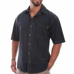Scully Leather Company Men's Farthest Point Collection Shirt: Short Sleeve Traveler Gun Metal