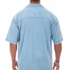 Scully Leather Company Men's Farthest Point Collection Shirt: Short Sleeve Traveler Sky Blue
