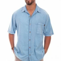 Scully Leather Company Men's Farthest Point Collection Shirt: Short Sleeve Traveler Sky Blue