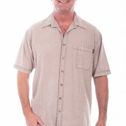 Scully Leather Company Men's Farthest Point Collection Shirt: Short Sleeve Traveler Stone