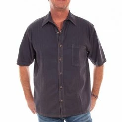 Scully Leather Company Men's Farthest Point Collection Shirt: Short Sleeve Traveler Vallarta Blue