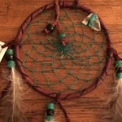 OutWest Shop Decor Authentic Navajo Dream Catcher 4 Inch Natural Accent Green Web
