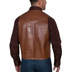 Scully Leather Company Men's Leather Vest Collection: Scully Western Lambskin, Buttons, Chocolate