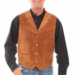 Scully Leather Company Men's Leather Vest Collection: Scully Western Style, Lapel W Snaps, Suede