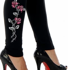 Liberty Wear Collection Leggings: Rhinestone Barbed Wire & Roses Ladies'