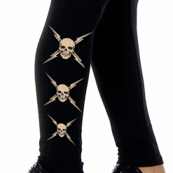 Liberty Wear Collection Leggings: Rhinestone Three Skulls & Lightning