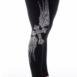 Liberty Wear Collection Leggings: Rhinestone Cross & Wings