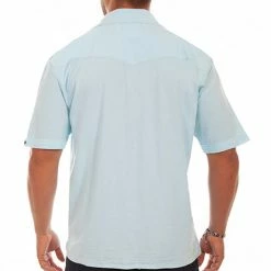 Scully Leather Company Men's Farthest Point Collection Shirt: Short Sleeve Palm Trees Aqua