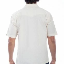 Scully Leather Company Men's Farthest Point Collection Shirt: Short Sleeve Palm Trees Distressed Ivory