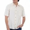 Scully Leather Company Men's Farthest Point Collection Shirt: Short Sleeve Palm Trees Distressed Ivory