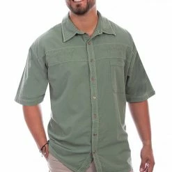 Scully Leather Company Men's Farthest Point Collection Shirt: Short Sleeve Palm Trees Moss