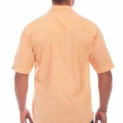 Scully Leather Company Men's Farthest Point Collection Shirt: Short Sleeve Palm Trees Papaya