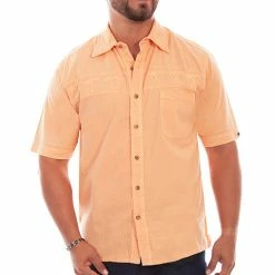 Scully Leather Company Men's Farthest Point Collection Shirt: Short Sleeve Palm Trees Papaya
