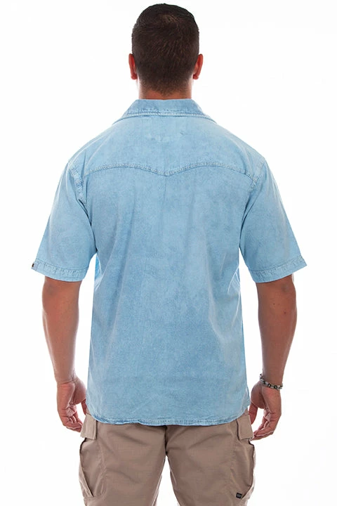 Scully Leather Company Men's Farthest Point Collection Shirt: Short Sleeve Palm Trees Blue 4 Scully Leather Company Men's Farthest Point Collection Shirt: Short Sleeve Palm Trees Blue