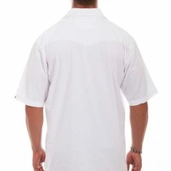 Scully Leather Company Men's Farthest Point Collection Shirt: Short Sleeve Palm Trees White