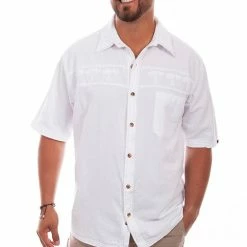 Scully Leather Company Men's Farthest Point Collection Shirt: Short Sleeve Palm Trees White