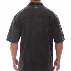 Scully Leather Company Men's Farthest Point Collection Shirt: Short Sleeve Trac Black Distressed