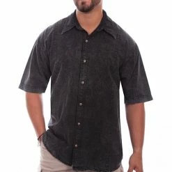 Scully Leather Company Men's Farthest Point Collection Shirt: Short Sleeve Trac Black Distressed