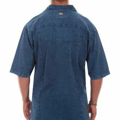 Scully Leather Company Men's Farthest Point Collection Shirt: Short Sleeve Trac Denim Distressed