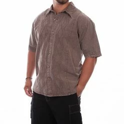 Scully Leather Company Men's Farthest Point Collection Shirt: Short Sleeve Trac Latte Distressed