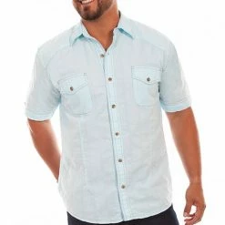 Scully Leather Company Men's Farthest Point Collection Shirt: Short Sleeve Beachwood Aqua