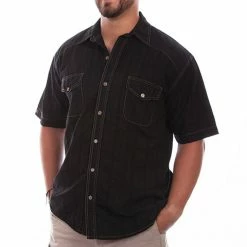 Scully Leather Company Men's Farthest Point Collection Shirt: Short Sleeve Beachwood Black
