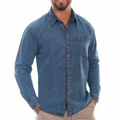 Scully Leather Company Men's Farthest Point Collection Shirt: Trail Walk Light Washed Denim