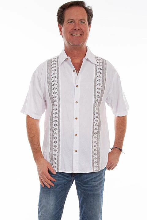 Scully Leather Company Men's Farthest Point Collection Shirt: Short Sleeve Calypso White Grey 3 Scully Leather Company Men's Farthest Point Collection Shirt: Short Sleeve Calypso White Grey