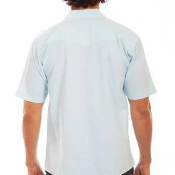 Scully Leather Company Men's Farthest Point Collection Shirt: Short Sleeve Palms Fish Boats Aqua Sky