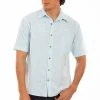 Scully Leather Company Men's Farthest Point Collection Shirt: Short Sleeve Palms Fish Boats Aqua Sky