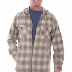 Scully Leather Company Men's Farthest Point Collection Jacket: Outdoor Corduroy Plaid Hoodie Tan