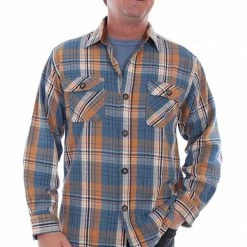 Scully Leather Company Men's Farthest Point Collection Shirt: Outdoor Flannel Plaid Elbow Patches