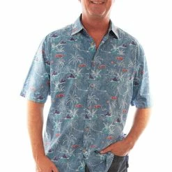 Scully Leather Company Men's Farthest Point Collection Shirt: Short Sleeve Aloha Hawaii Blue