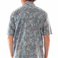 Scully Leather Company Men's Farthest Point Collection Shirt: Short Sleeve Aloha Hawaii Grey