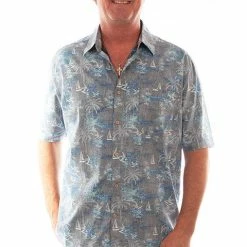 Scully Leather Company Men's Farthest Point Collection Shirt: Short Sleeve Aloha Hawaii Grey