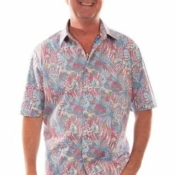 Scully Leather Company Men's Farthest Point Collection Shirt: Short Sleeve Aloha Hawaii Red