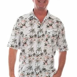 Scully Leather Company Men's Farthest Point Collection Shirt: Short Sleeve Aloha Hawaii White