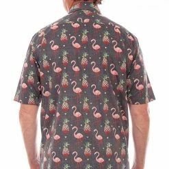 Scully Leather Company Men's Farthest Point Collection Shirt: Short Sleeve Aloha Hawaii Black