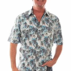 Scully Leather Company Men's Farthest Point Collection Shirt: Short Sleeve Aloha Hawaii Turquoise