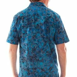 Scully Leather Company Men's Farthest Point Collection Shirt: Short Sleeve Batik Print Ocean