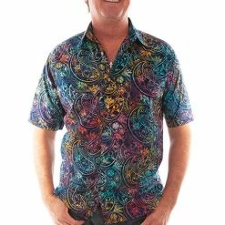 Scully Leather Company Men's Farthest Point Collection Shirt: Short Sleeve Batik Print Paisley