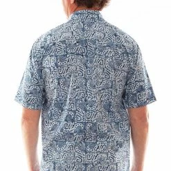 Scully Leather Company Men's Farthest Point Collection Shirt: Short Sleeve Batik Print Blue