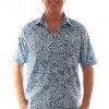Scully Leather Company Men's Farthest Point Collection Shirt: Short Sleeve Batik Print Blue