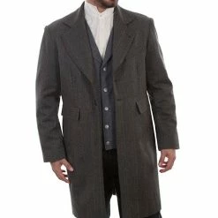 Scully Leather Company Men's Old West Collection Coat: Wahmaker Frock Black Stripe