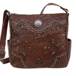 American West Handbags Ladies' American West Handbag Inlay Eagle Collection: Leather Messenger