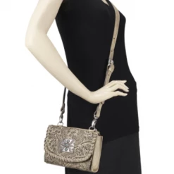 American West Handbags American West Handbag Texas Two Step Collection: Crossbody Wallet Combo Silver Tone