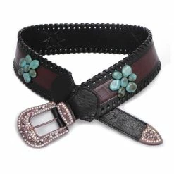 OutWest Shop Western Fashion Belt Accessory: Leather With Stone Clusters
