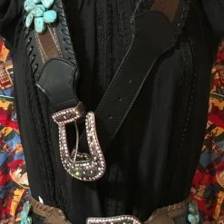 OutWest Shop Western Fashion Belt Accessory: Leather With Stone Clusters